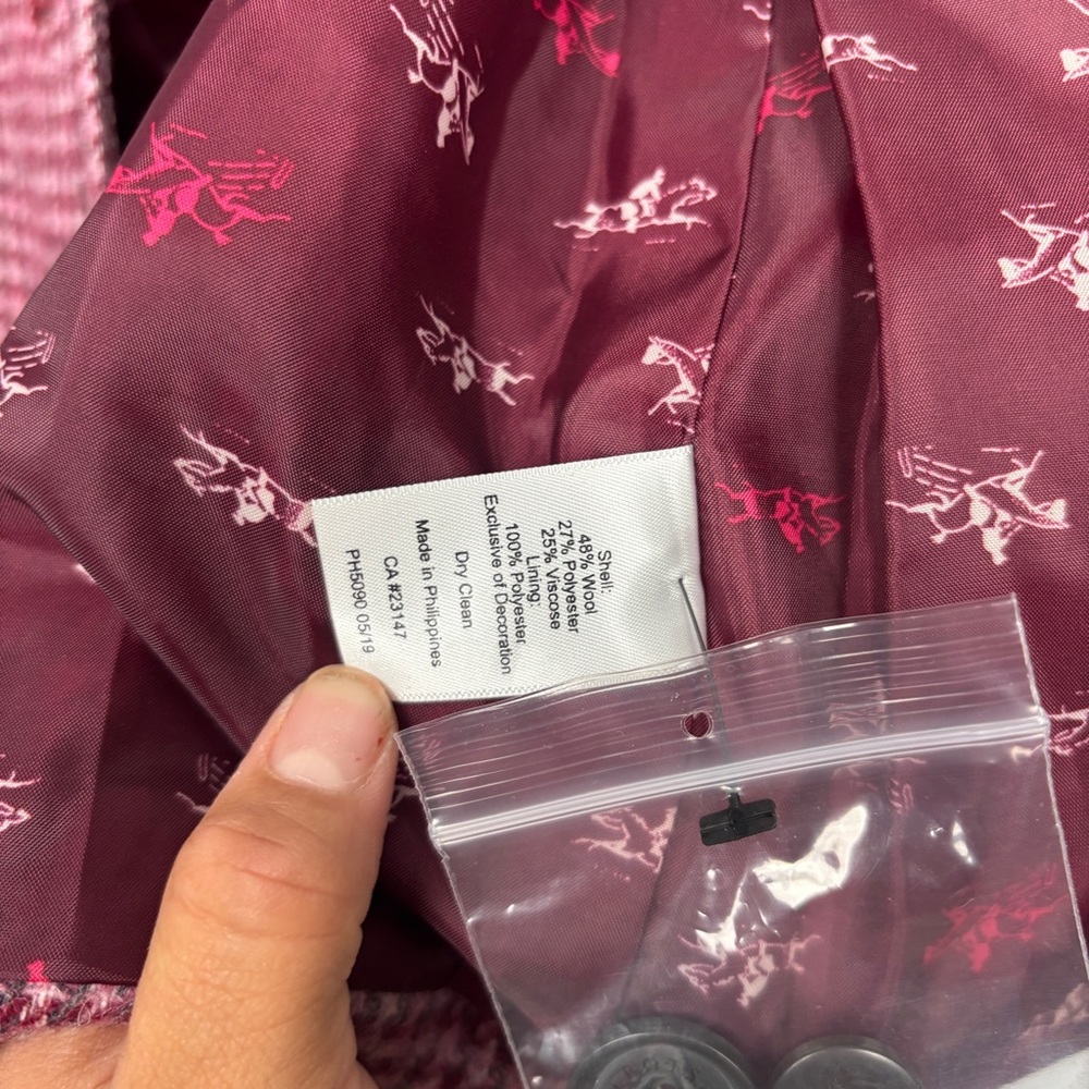 NWT Women’s Talbots wool Pink Houndstooth Blazer Size 2 - Picture 12 of 13